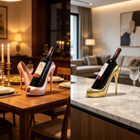 Porte-bouteille élégant en forme de talon aiguille, support à vin décoratif moderne en ABS pour la décoration de table de bar de luxe à domicile
