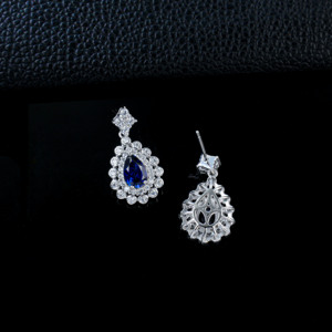 925 Silver Sapphire <b>Earrings</b> with Water Drop Light Luxury Charm <b>Earrings</b> - Product Image 3