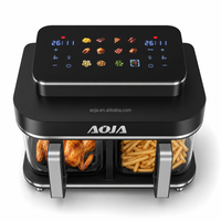 Friteuse à air électrique intelligente avec 2 compartiments en verre indépendants et fenêtre de visualisation, antiadhésive, sans huile, pour des repas sains