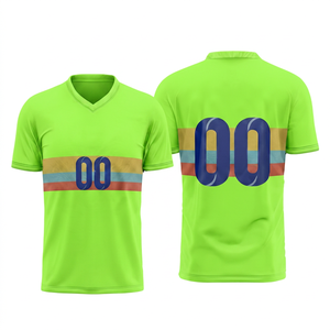 Maillot de football personnalisé vert fluo pour homme, manches courtes, respirant, séchage rapide, avec nom et numéro personnalisables, tenue d'équipe, vente en gros - Product Image 1