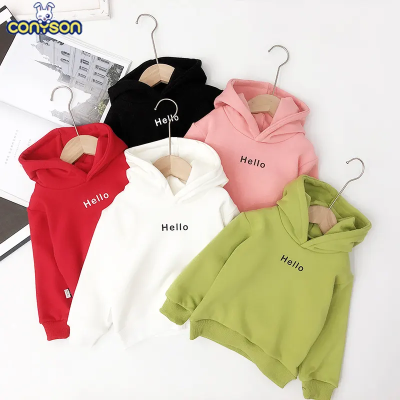 Conyson Baby Kids Jongens Meisjes Kleding Capuchon Brief Hallo Effen Effen Hoodie Kinderen Pullover Tops Custom Casual Kids Hoodies