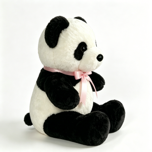 Peluche panda personnalisée avec nœud rose, adorable peluche panda avec ruban, peluche panda classique avec accent rose, panda simple. - Product Image 3