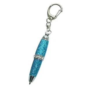 미니 반짝이 펜 키 체인 멋진 디자인 짧은 볼펜 라인 석 재미 반짝이 열쇠 고리 장식 소매 편지지