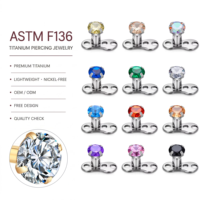 Kaishee Venta al por Mayor, Anclaje Dérmico de Titanio G23, Piercing Microdermal con Zirconia Cúbica en la Parte Superior, Accesorio de Joyería Corporal de Moda