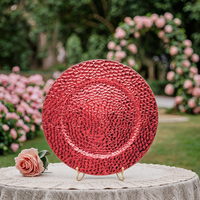 Assiette de présentation ronde classique de 13 pouces en plastique avec motif végétal, couleur personnalisée peinte à la main pour mariages et fêtes
