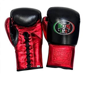 No Boxing No Life Guantes de Boxeo Personalizados Rojos y Negros para Adultos, Transpirables, Antideslizantes, con Cierre de Cordones en los Dedos, de Cuero Vacuno Genuino - Product Image 2
