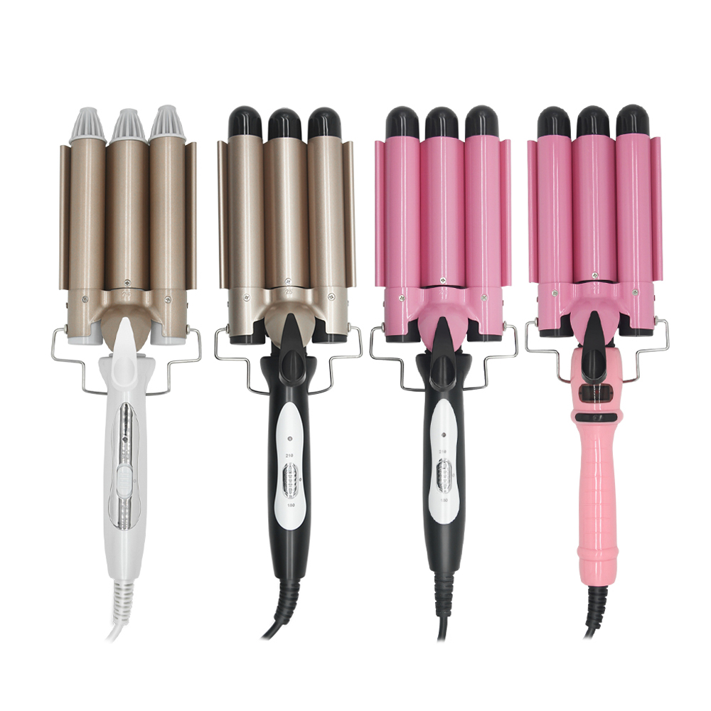 Щипцы для завивки с тремя стволами и ЖК-дисплеем температуры, керамические турмалиновые Тройные Бочки, двойной Обжим напряжения, 1 дюйм