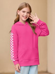 Sweatshirt à capuche manches longues à carreaux avec poche pour enfants 5-14 <span class=keywords><strong>ans</strong></span> - Product Image 2
