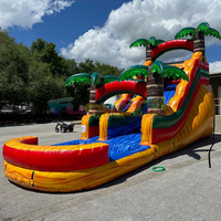 Toboggan aquatique gonflable commercial en PVC pour la maison, château gonflable extérieur avec design palmier pour enfants et adultes