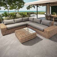 Conjunto de Sofás de Jardín en Forma de L de Mimbre y Ratán con Estructura de Aluminio Moderna de Alta Calidad para Exteriores y Hoteles