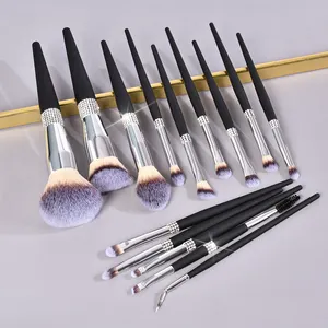 BUEART High quality luxury women make up brush sets synthetic hair 14 pcs copper tube black and silver makeup cosmetic brush set