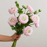 Fleurs artificielles en gros, toucher réel, 46 cm, 3 têtes, Ranunculus, fleurs en latex blanc et rose, pour la décoration de la maison et de mariage