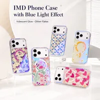 Coque magnétique scintillante double couche imprimée compatible lumière bleue IMD pour iPhone 18 Pro Max, également compatible avec iPhone 17, 16, 15, 14, 13 Pro Max