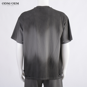 AR035 Plus Size Men's Oversize Acid Wash O-Neck Short Sleeve <b>Hip</b> Hop T-Shirt 100% Cotton Heavyweight Knitted Eco-Friendly - Product Image 4