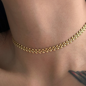 Collier YF4066 Vintage Fashion en acier inoxydable plaqué or 18 carats, sans ternissement, chaîne géométrique en forme de blé, de cerise et d'avion - Product Image 5