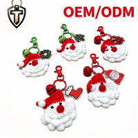 Porte-clés en peluche 3D de Noël, motif Père Noël, renne et sapin, mignon et écologique, avec clochette - Cadeau de Noël en gros