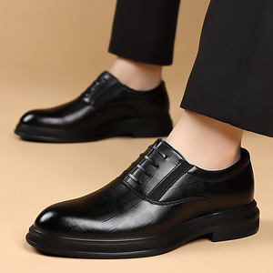 Zapatos de Vestir de Cuero Negro para Hombre, con Cordones, Formales, de Oficina, de Negocios, con Punta Puntiaguda, Suela Suave, Estilo Juvenil - Product Image 4