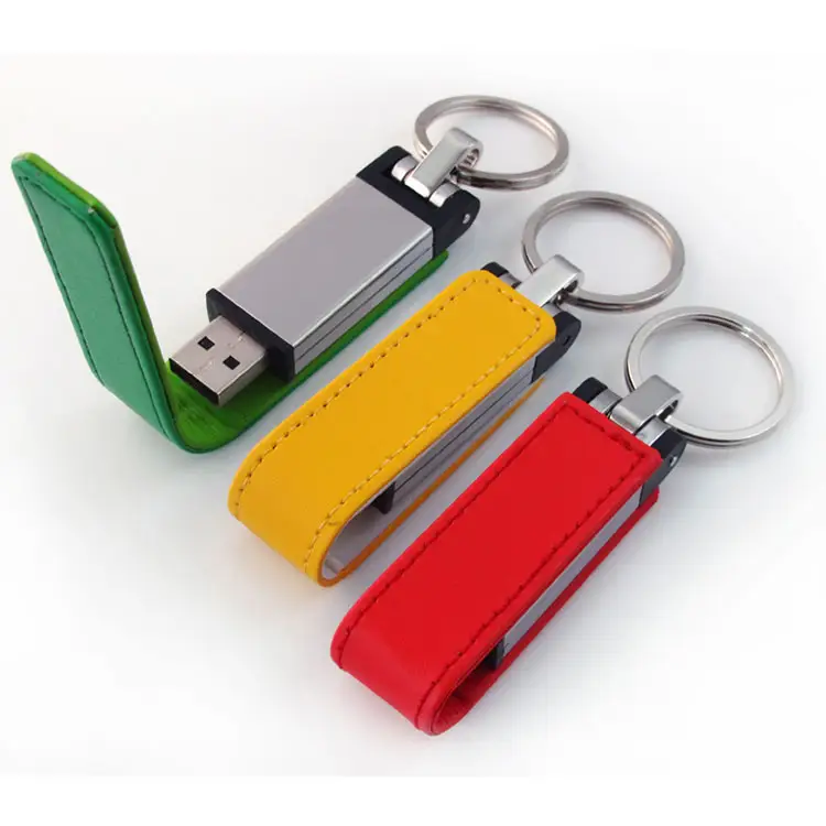 Promotional Leather USB Flash Drive Memory Stick 16GB 32GB with Key Chain for Men Rectangle Shape USB Flash Drive 4GB 1GB 128GB