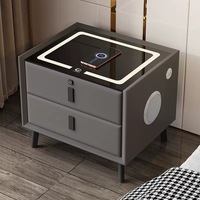 Mesita de Noche Inteligente 2026 con Carga Inalámbrica, Cerradura de Huella Digital, Multifuncional, de Madera Blanca, con Audio