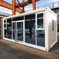 Maison conteneur moderne préfabriquée à mur-rideau en verre, unité de logement modulaire en acier pour usage commercial et bureaux