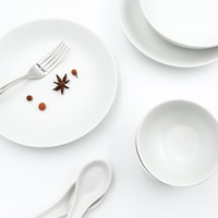 Assiettes de table pour restaurants, service de vaisselle, assiette plate à salade, blanc mat émaillé, 8,25 pouces, assiettes en porcelaine, style chinois traditionnel