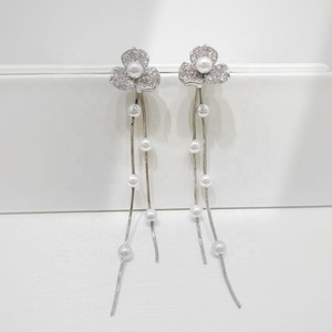 wholesale plata 925 sterling <b>silver</b> party tassel western <b>earring</b> fashion elegant vintage exaggerate bridal <b>pearl</b> long <b>earrings</b> - Product Image 2