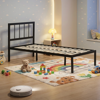 Cadre de lit double en acier inoxydable durable avec sommier à lattes, sans base de sommier à ressorts, pour auberge de jeunesse, chambre d'hôtes, mobilier d'hébergement économique