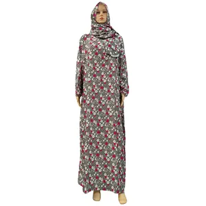 공장 뜨거운 도매 좋은 품질 면 abaya 이슬람 드레스 스타일 긴 소매 꽃 맥시 후드 드레스 패션 모로코 스타일
