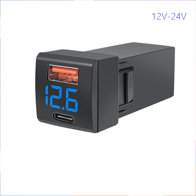 WH Hot sell USB-C + QC Quick CHARGER with Voltage Display Suits Square Toyota Landcruiser Prado Hiace Dash 12v Type C