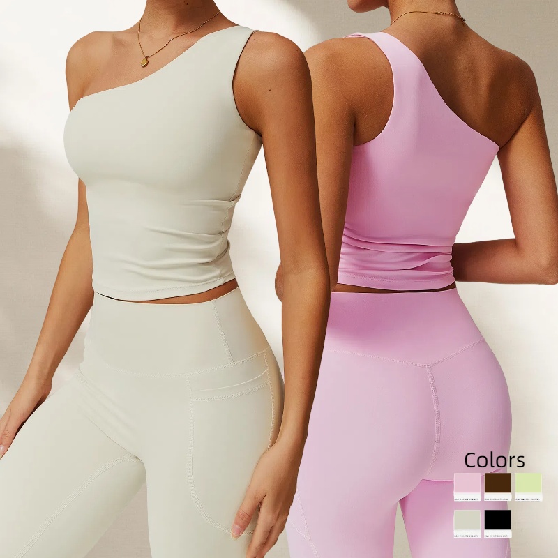 Women Nude Feeling Quick-Drying Sports Yoga Vest Female Gather Breathable One Shoulder High Stretch Running Gym Bra