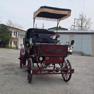 Carruaje de Caballos Estilo Boda para Recorridos Turísticos en Parques, Vehículo con Ruedas, Carro Retro, Carruaje Turístico Rojo en Venta - Product Image 2