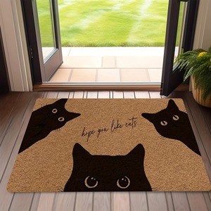 <span class=keywords><strong>Paillasson</strong></span> de bienvenue en polyester motif <span class=keywords><strong>chat</strong></span> noir - Lavable en machine, imprimé « J'espère que vous aimez les chats », adapté pour porte d'entrée, intérieur/extérieur - Product Image 1