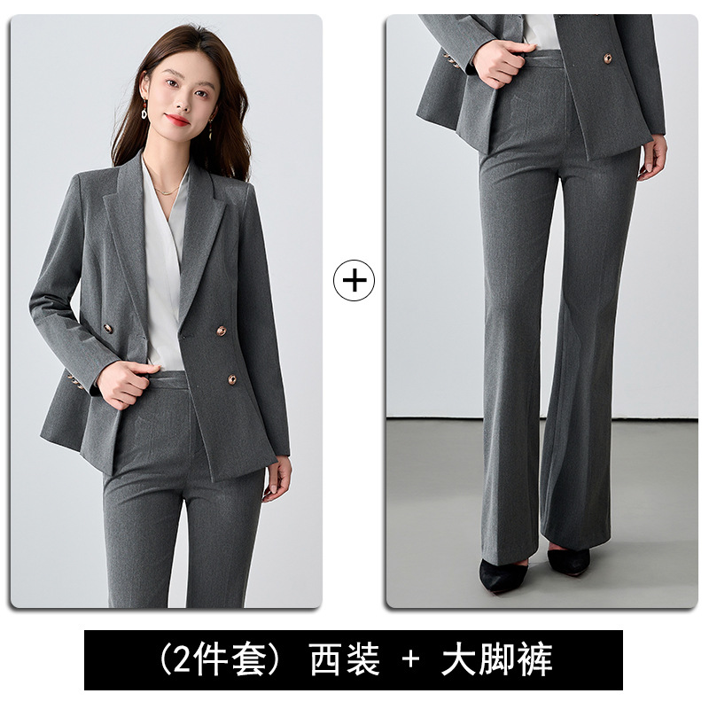 Gray suit with flared trousers