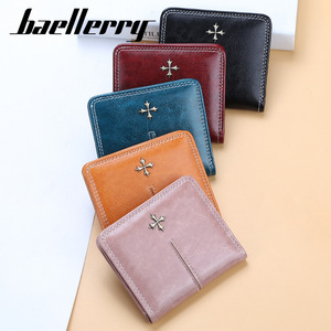 Baellerry Women's Short <b>Wallet</b> 5 Inch Bi Fold Zipper Credit Card <b>Holder</b> Solid Color With Cross Buckle Design - Product Image 1