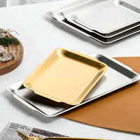 Plateau rectangulaire en métal de style coréen, vaisselle de luxe, four à barbecue, plateau de service en acier inoxydable