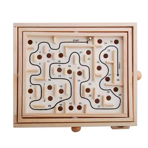 Rompecabezas de laberinto de madera para niños y adultos, juguete educativo de tablero de ajedrez con dos canicas de acero, juego de rompecabezas