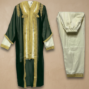 Moroccan <b>Men</b> 1 Piece Silk Anti-Wrinkle Handmade Embroidery <b>Thobe</b> Djellaba Jubba Long Sleeve Daily Wear Dress - Product Image 3