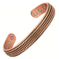 Bracelet magnétique en cuivre pur Sland pour hommes et femmes, motif tressé vintage, manchette en cuivre rouge, aimant sain, ouvert et réglable