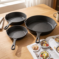 Ensemble de 3 ustensiles de cuisine en fonte antiadhésifs pré-assaisonnés pour induction, poêle à frire, prix usine professionnel