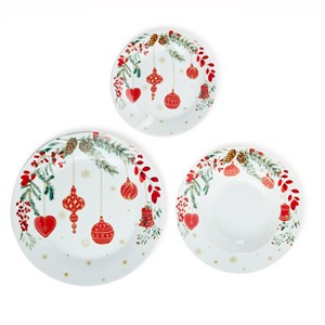 Ensemble de table de 18 pièces avec décorations de boules de Noël en porcelaine - Product Image 1