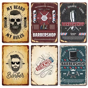 2023 nuevo cartel de barbería pintura de chapa de hierro Vintage decoración de fondo de barbería pintura de chapa de hierro colgante - Product Image 5