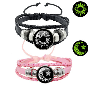 Pulsera Retro de Sol y Luna en Cuero PU Luminoso para Parejas, Brazalete Tejido con Cuerda de Cuero de Vaca para Enamorados - Product Image 1