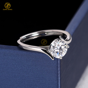 Bijoux en gros 1CT classique <span class=keywords><strong>solitaire</strong></span> mariage fiançailles 925 bague en argent Sterling diamant Moissanite avec bande ouverte réglable - Product Image 5