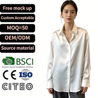 Chemise à manches longues en satin de soie respirant pour femme, style rétro élégant, chemisier ample de bureau sophistiqué