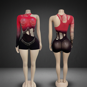 Lencería para adultos con diseño de orificios, color degradado, decoración de broches de seguridad, para discoteca, entrenamiento, baile de salón - Product Image 2