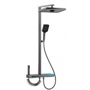 Zhengba 4151 <b>Square</b> Overhead <b>Shower</b> Set Modern Minimalist Rain <b>Shower</b> With Digital Display Led Illuminated Massage Bubble - Product Image 3