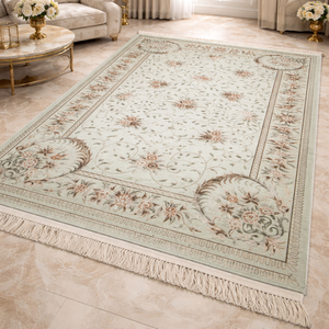 Elegant Hand-Knotted Persian Floral <b>Rug</b> Ivory & Sage - Product Image 2
