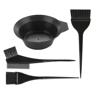 4Pcs Professional Hair Dying Brush and Bowl Kit Hair Color Dye Brushes Set y compris la queue Bleach Tint & Edge Brush