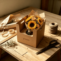 Sac de courses robuste en carton ondulé avec poignée pour la livraison de bouquets, l'emballage de plats à emporter et le transport pratique des produits