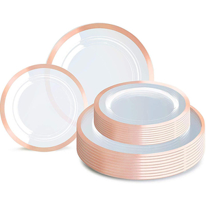Plat PS moderne jetable en or rose en plastique de qualité alimentaire de 7.5/10.25 pouces avec bordure argentée pour la maison et les fêtes - Product Image 2